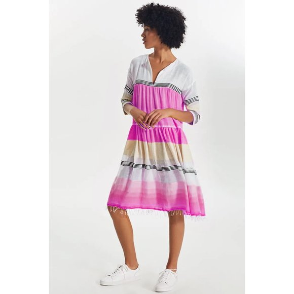 Lemlem Dresses & Skirts - Lemlem raspberry pink striped gauze Zena smock dress